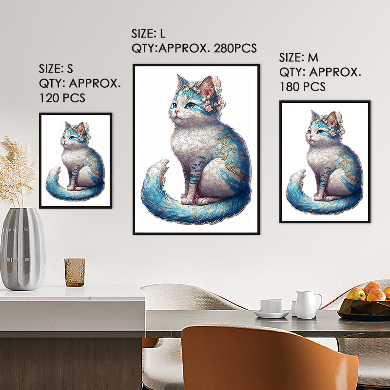 Wondering Blue Tailed Cat Wooden Jigsaw Puzzle - aimpuzzle