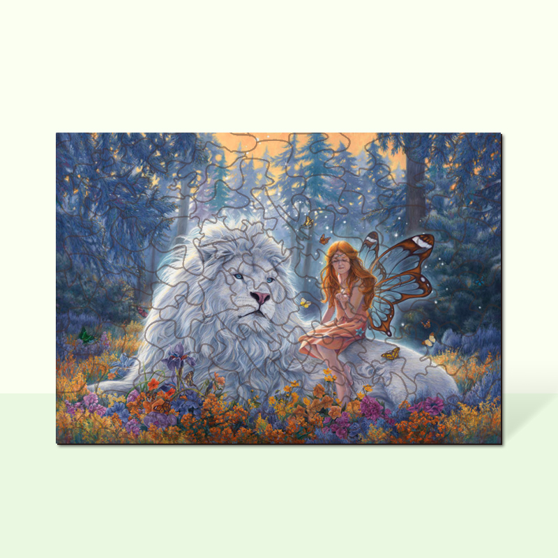 White Lion Wooden Jigsaw Puzzle - aimpuzzle
