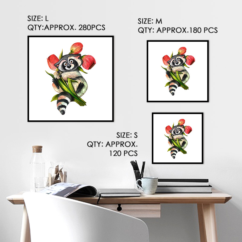 Raccoons and Tulips Wooden Jigsaw Puzzle - aimpuzzle