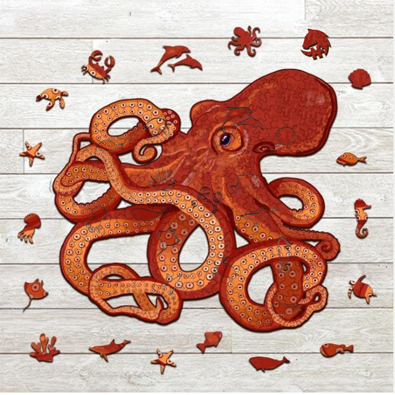 Red Octopus Wooden Jigsaw Puzzle - aimpuzzle