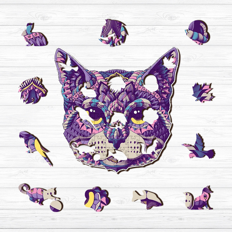 Purple Cat Wooden Jigsaw Puzzle - aimpuzzle