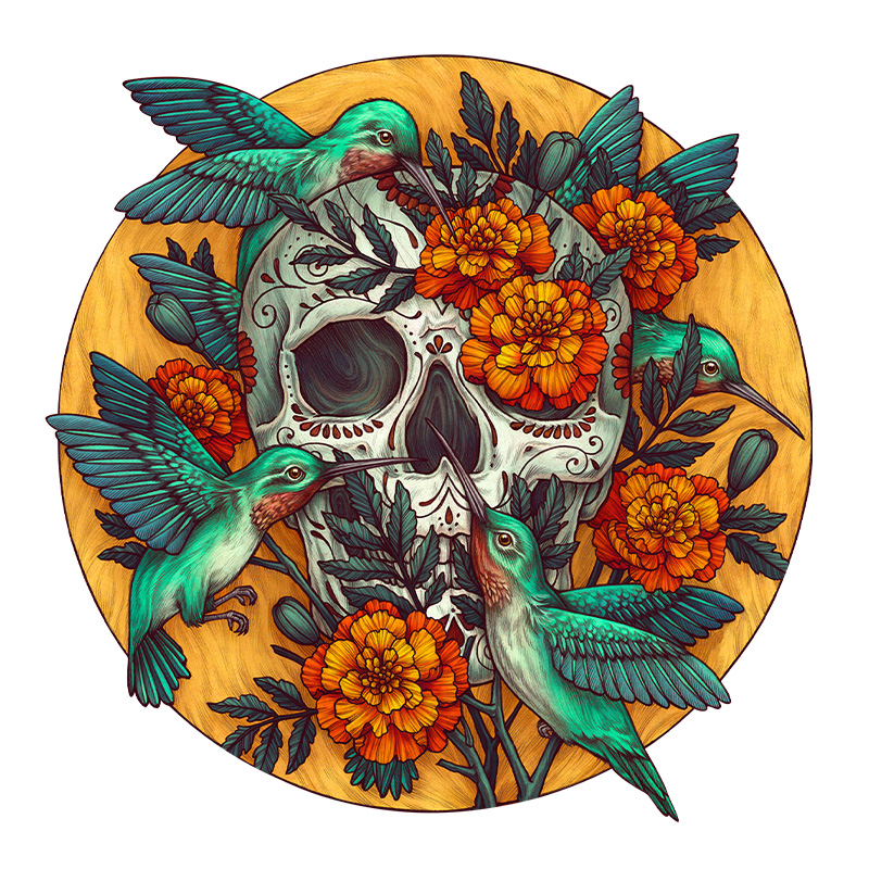 Skull Hummingbirds Wooden Jigsaw Puzzle - aimpuzzle