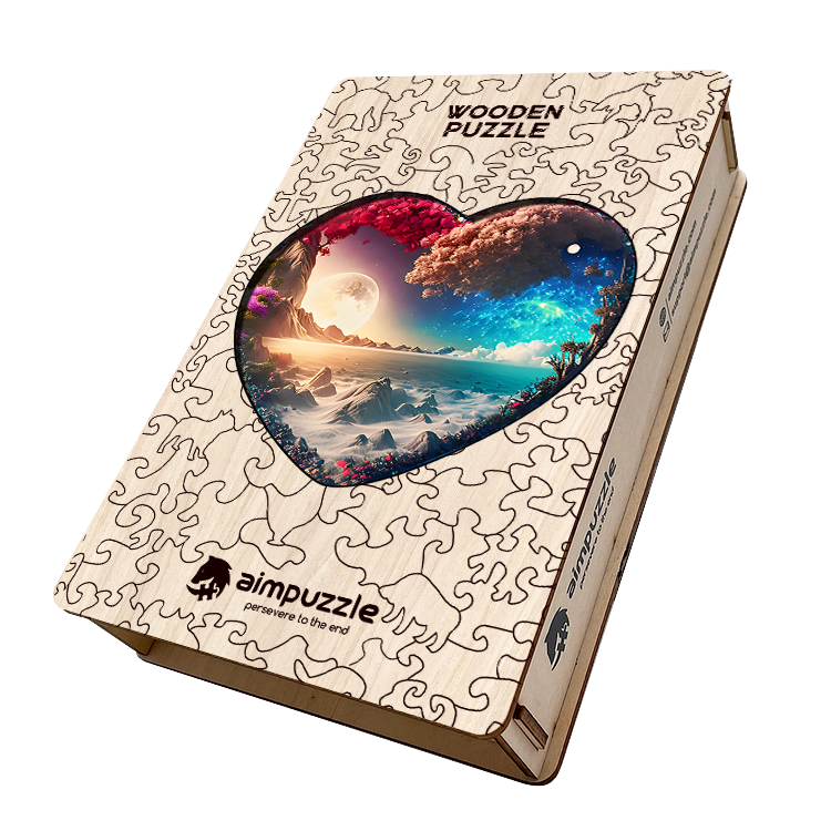 Flowered Heart moon and stars Wooden Jigsaw Puzzle - aimpuzzle
