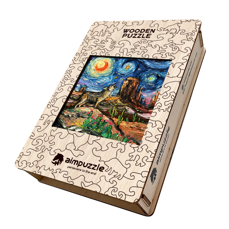 Starry Night Wolf Wooden Jigsaw Puzzle - aimpuzzle