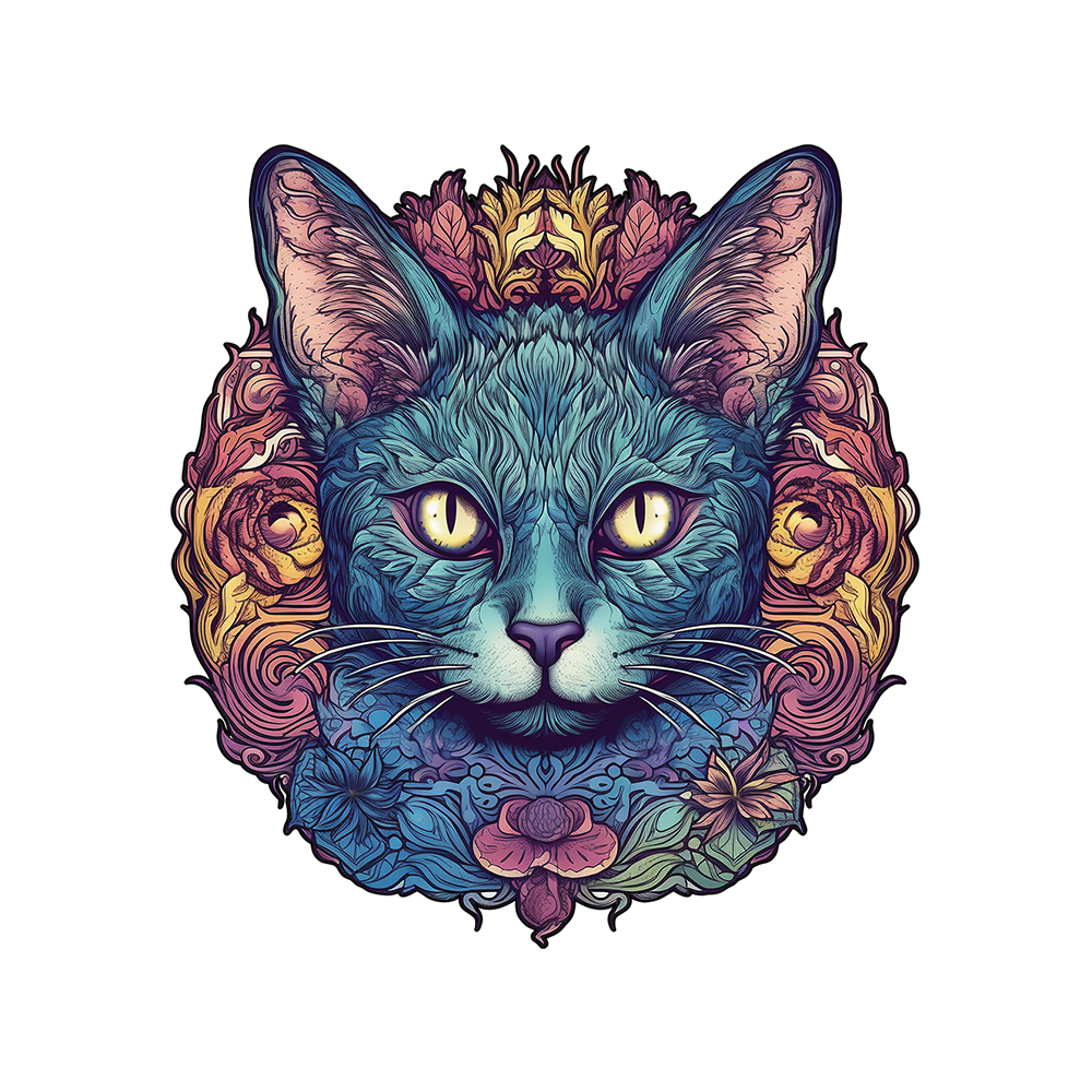 Flower Blue Cat Wooden Jigsaw Puzzle - aimpuzzle