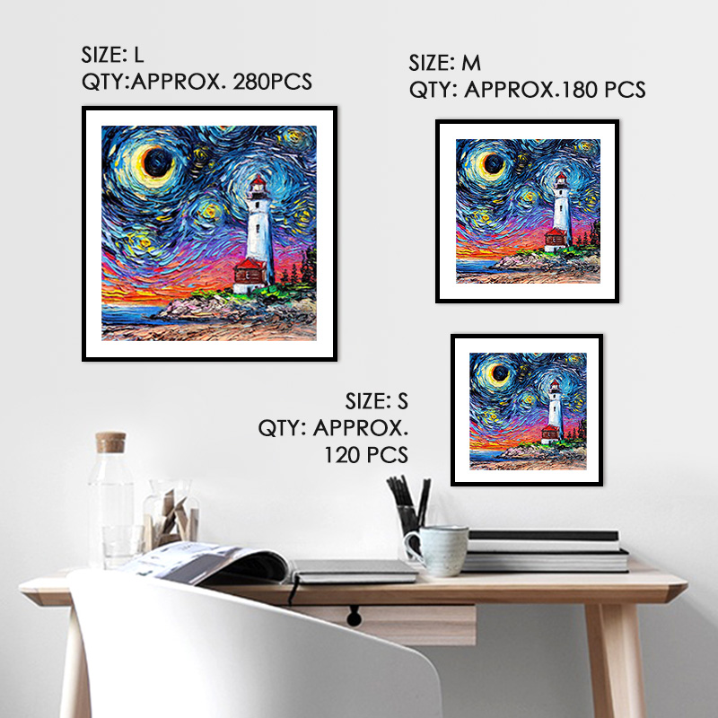 Starry Night Lighthouse Wooden Jigsaw Puzzle - aimpuzzle