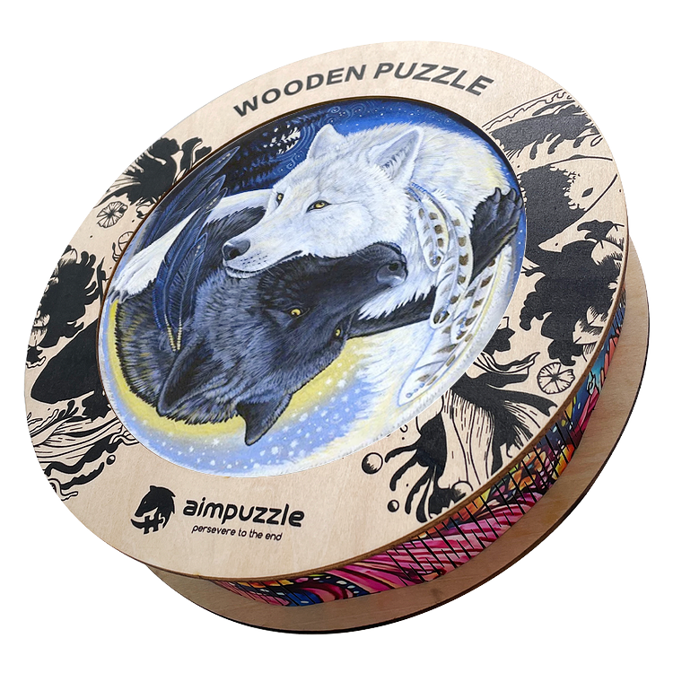 Yin Yang Wolves In Love Wooden Jigsaw Puzzle - aimpuzzle