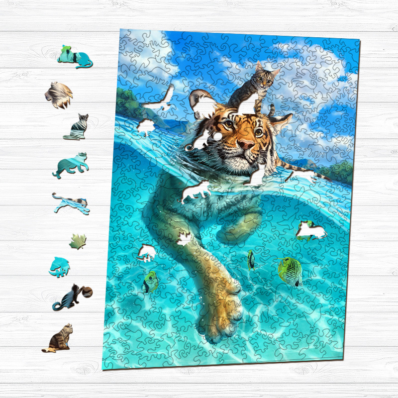 Tiger Swim Wooden Jigsaw Puzzle - aimpuzzle