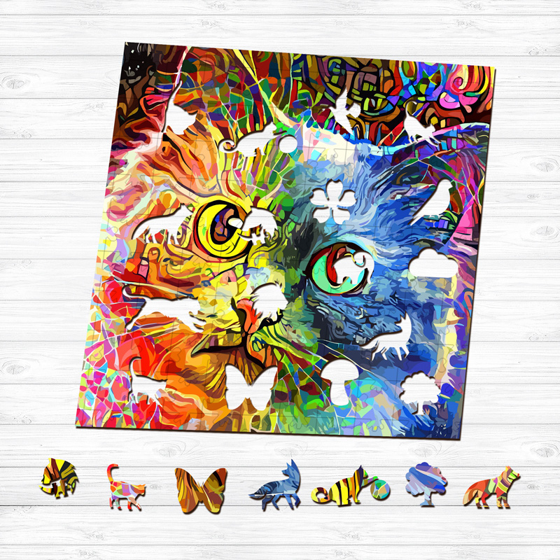 Colorful Cat Wooden Jigsaw Puzzle - aimpuzzle