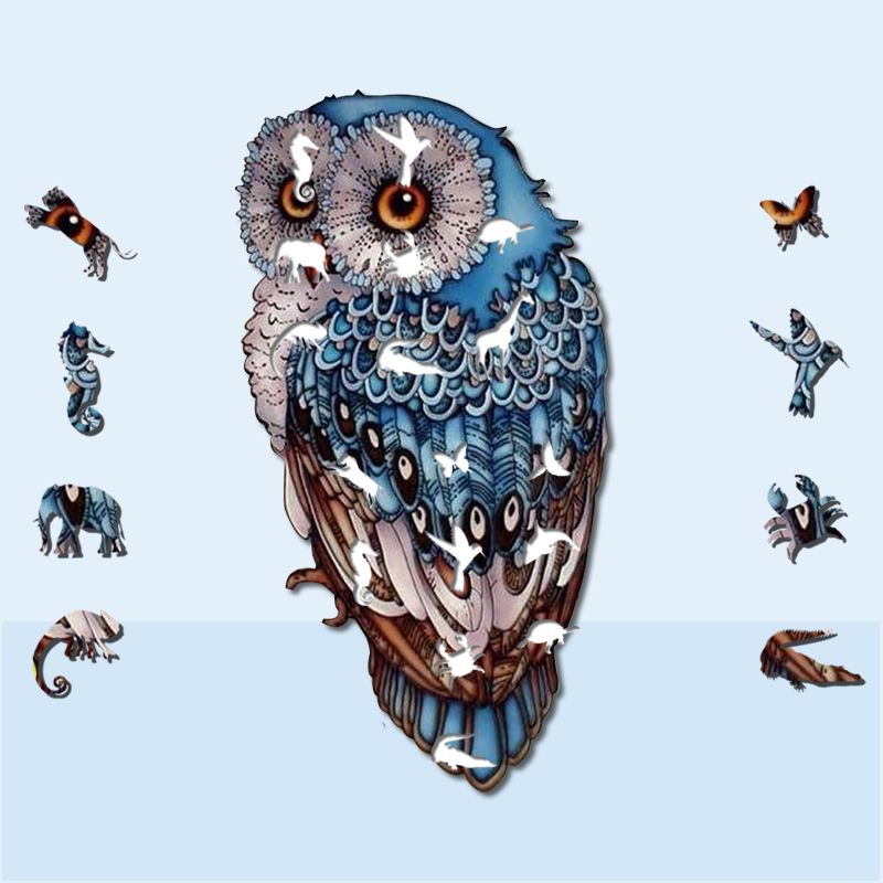 Blue Owl Wooden Jigsaw Puzzle - aimpuzzle