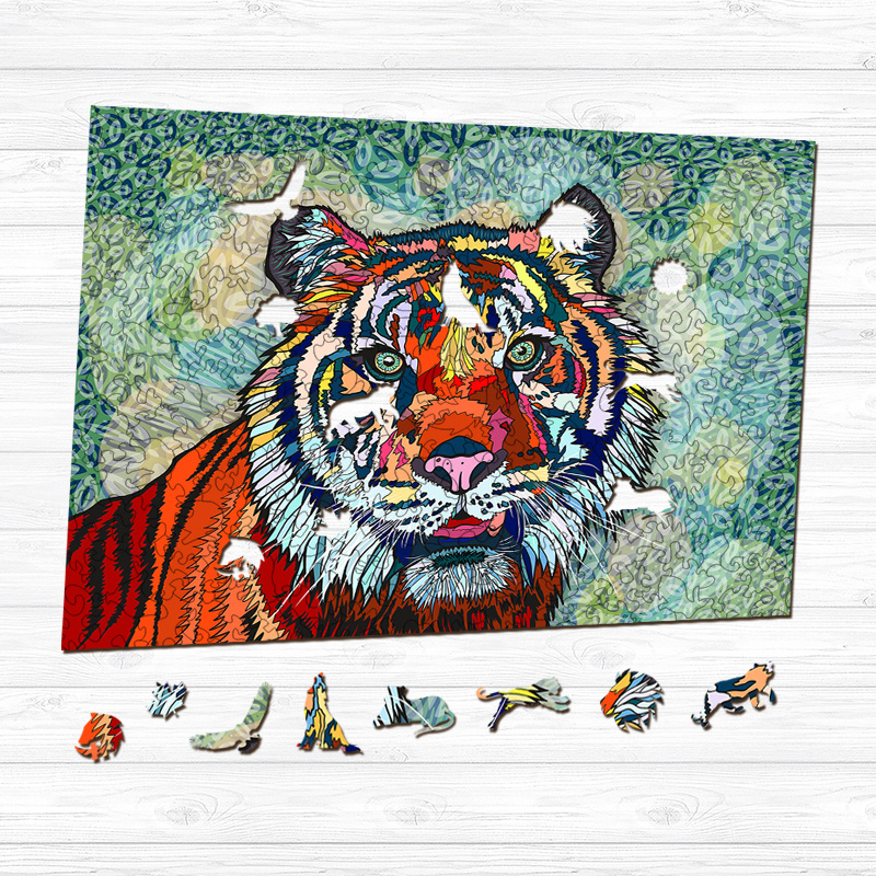 Colorful Tiger Wooden Jigsaw Puzzle - aimpuzzle