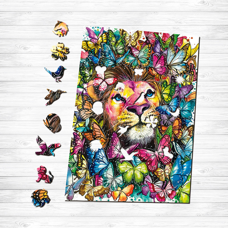 Butterflies and Lion Wooden Jigsaw Puzzle - aimpuzzle
