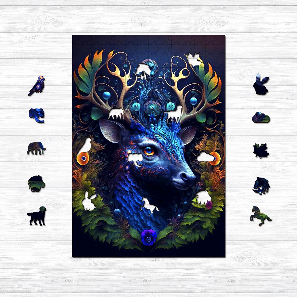 Magical Blue Deer Wooden Jigsaw Puzzle - aimpuzzle