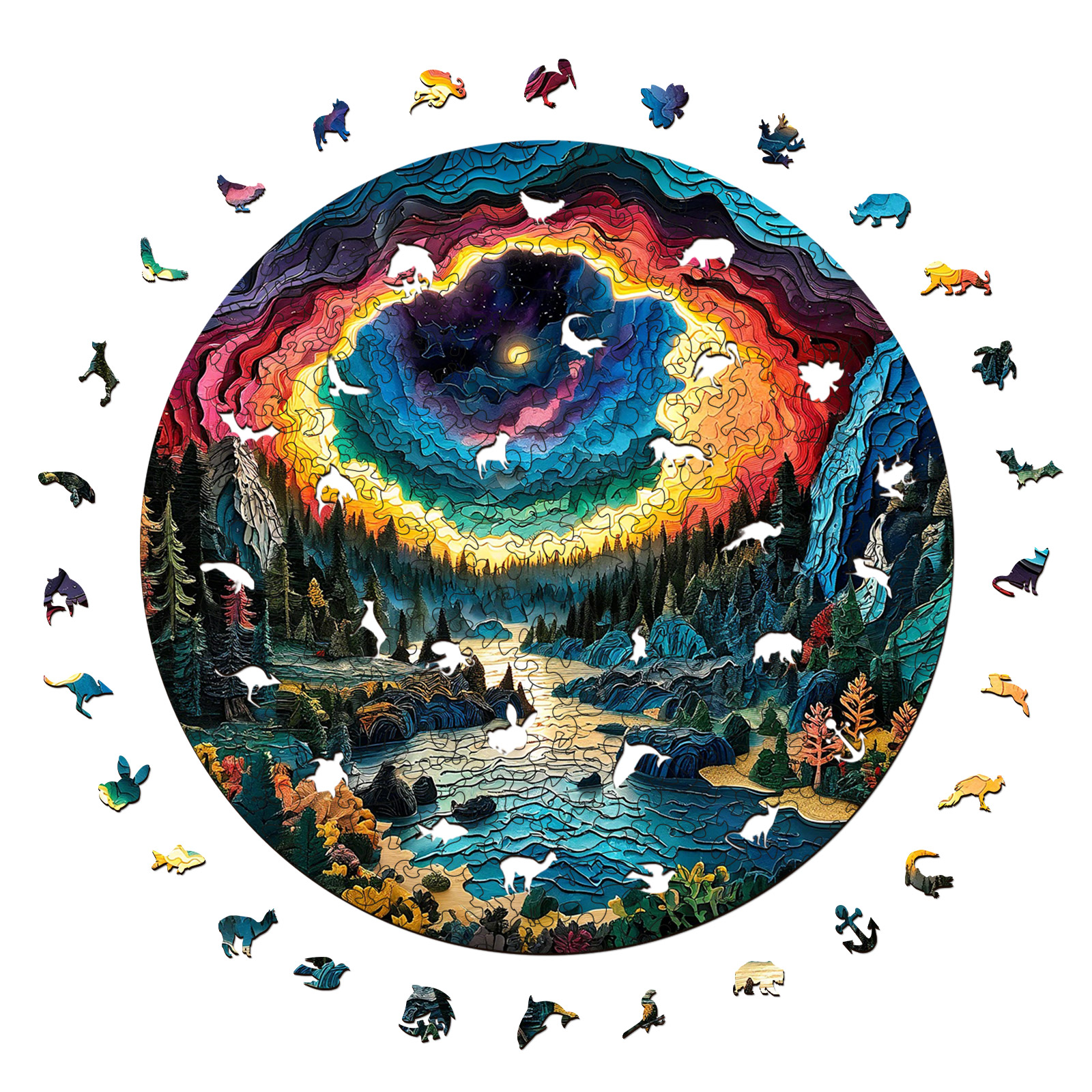 Mountains and Rivers at Night 3D Vision Wooden Jigsaw Puzzle - aimpuzzle